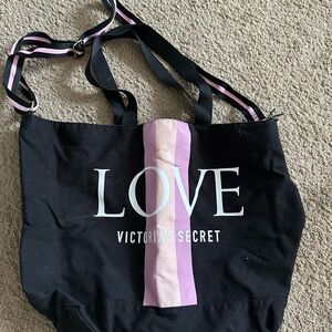 Victoria's Secret Black Tote with Pink Stripes